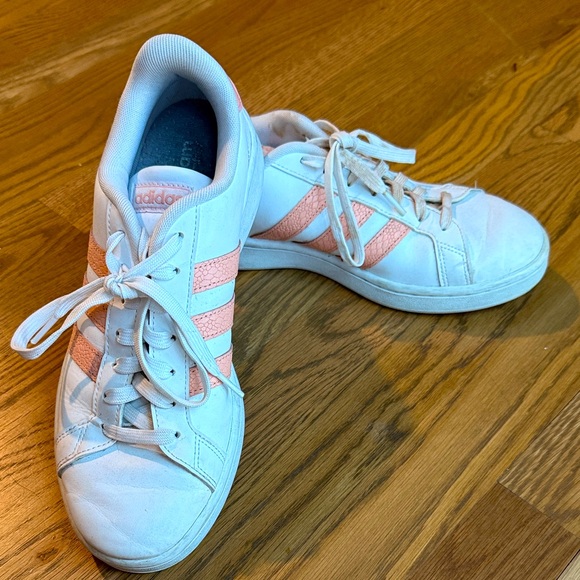 Adidas Women's White and Soft Peach Sneakers - Picture 1 of 4